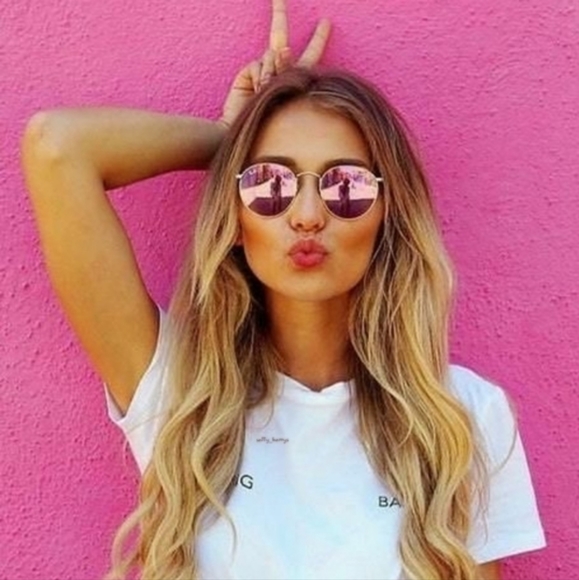 RayBan (Store Display) Round Metal Reflective Pink RB3447 Mirror - Picture 5 of 14